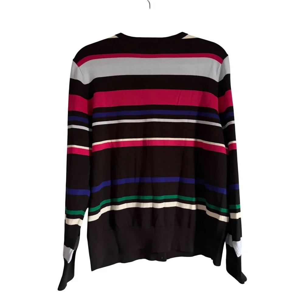 Lands End Womens Large Petite Supima Cotton Striped Cardigan Sweater Multi Color